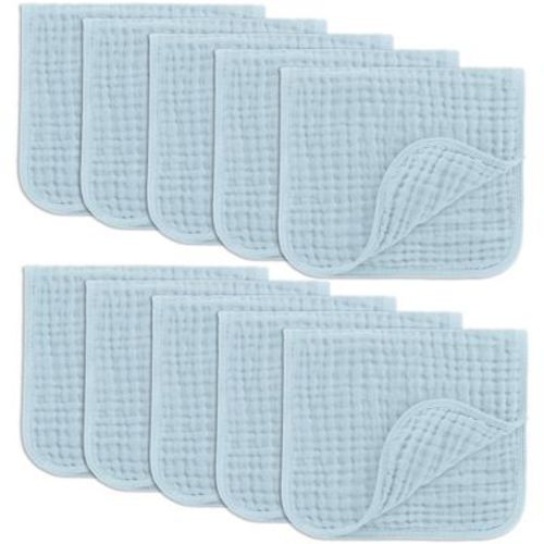 Muslin Burp Cloths Large 100% Cotton By Comfy Cubs (sky Blue, Pack Of 10)