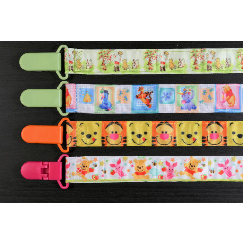 Pacifier Clip: Disney Winnie the Pooh - Pooh Bear Eeyore Tigger Piglet | boy & girl ribbon paci holder, baby shower gift, binky soothie mam
