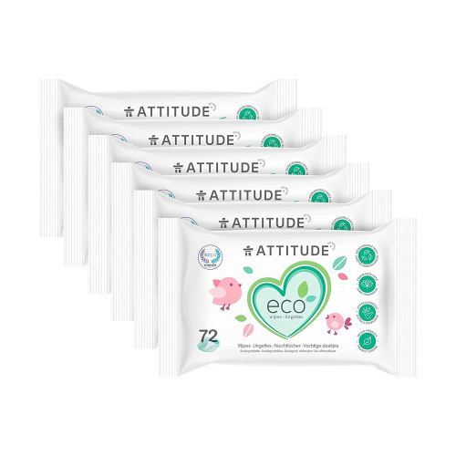 ATTITUDE Biodegradable Baby Wipes, Plant Based Unscented Diaper Wipes for Babies and Newborn, Dermatologically Tested, Vegan, 72 Count (Pack of 6)