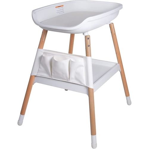 Baby Changing Table Diaper Changing Tables, Height Ajustable Nursery Changing and Dressing Table Station with Changing Pad Storage Rack Pockets for Newborns Babies and Infants, White