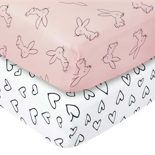 Little Star Baby Jersey 100% Cotton Fitted Crib Sheets in Pink and White (2 Count)