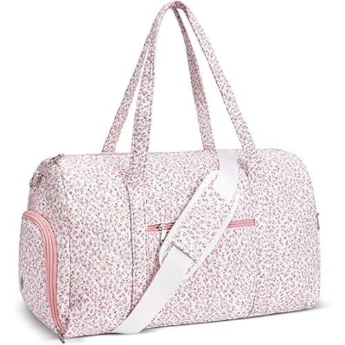 Gym Bag for Women, Cute Duffle Bag, Quilted Duffle Bag for Travel, Floral Duffle Bags, Weekend Bag with Zipper Pocket Dance Bag Organizer
