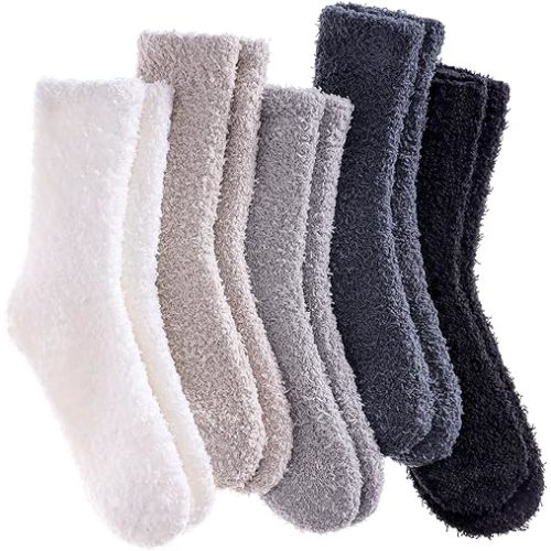 LANLEO 5/6 Pairs Womens Super Soft Fuzzy Plush Warm Winter Home Sleeping Slipper Socks