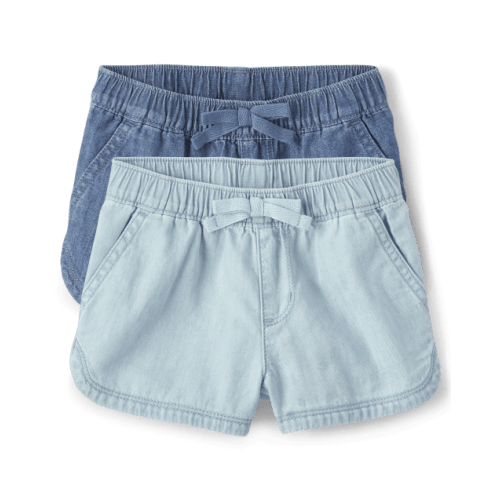 Toddler Girls Chambray Pull On Shorts 2-Pack - Blue