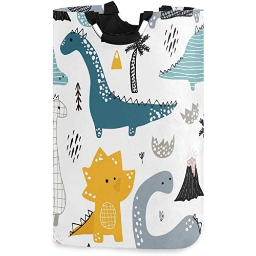 senya Large Storage Basket with Handles Collapsible Organizer Bin Laundry Hamper for Nursery Clothes Toys, Dino Scandinavian Style