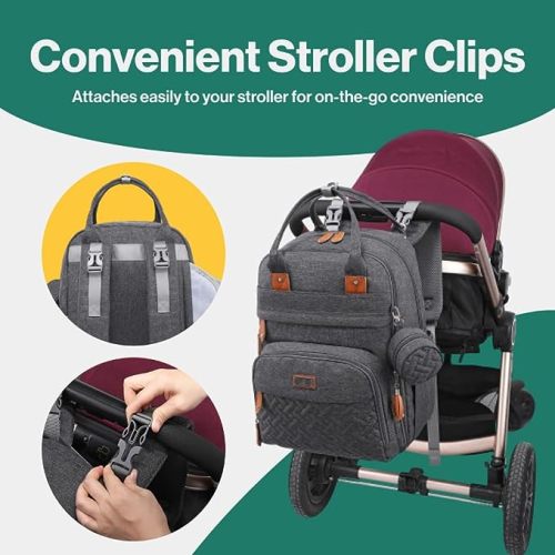 BabbleRoo Diaper Bag Backpack - Unisex, Dark Gray - Polyester