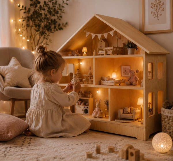 Montessori dollhouse bookshelf