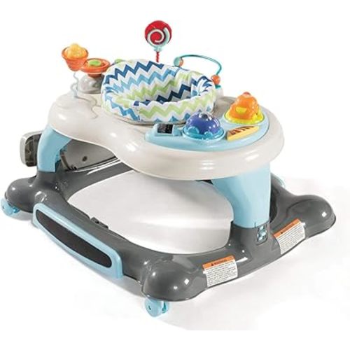 Storkcraft 3-in-1 Activity Walker and Rocker with Jumping Board Feeding Tray, Interactive Toy Tray for Toddlers Infants, Blue/Gray