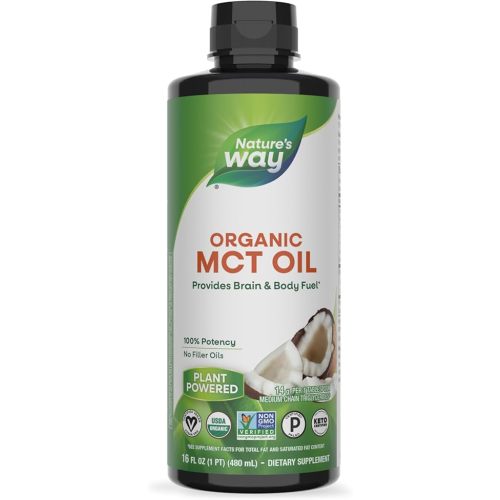 Nature's Way Organic MCT Oil, 16 Fl Oz, Brain and Body Fuel from Coconuts*, C8 Caprylic Acid and C10 Capric Acid, Keto and Paleo Certified, Organic, Non-GMO Project Verified (Packaging May Vary)