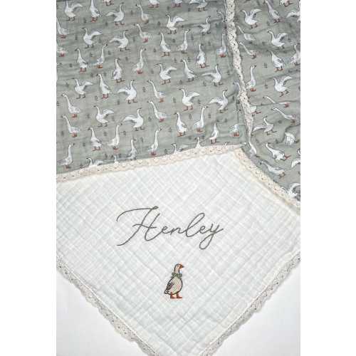 6 Layer Muslin Lace Trimmed Custom Personalized Hand Embroidered Loveys and Blankets ~ Custom Baby Gift ~ Embroidered Blanket ~Nursery Decor