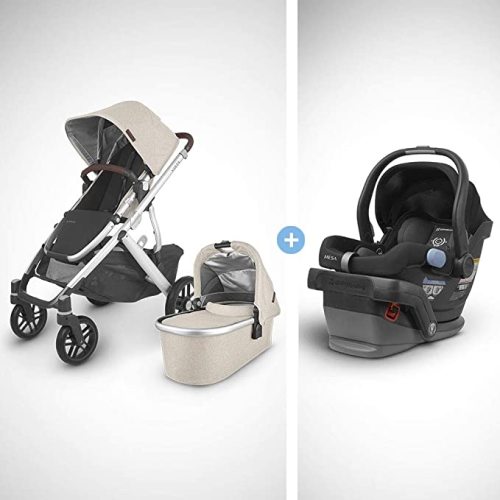 UPPAbaby Vista V2 Stroller- Declan (Oat Melange/Silver/Chestnut Leather) + Mesa Infant Car Seat - Jake (Black)