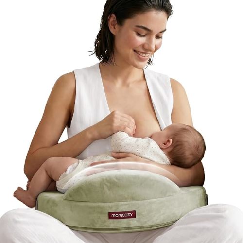 Momcozy Innovative Safety Guard Nursing Pillow - Firm & Springy Memory Foam - Stable, Ergonomic Support & Comfort - Wider Breastfeeding Cushion, Adjustable, Removable Cover, Green