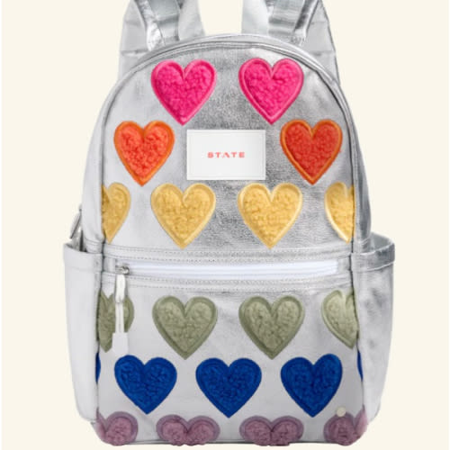STATE Bags | Kane Mini Backpack Metallic Fuzzy Hearts | Back to School Backpack | Travel Backpack
