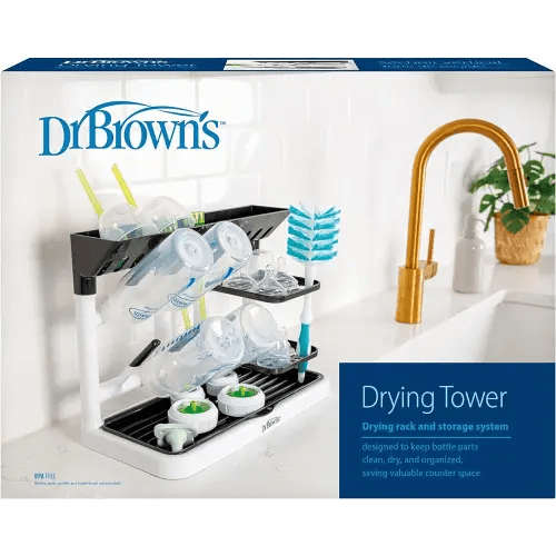 Dr. Brown's Drying Tower, Stand-Up Drying Rack, Countertop Baby Bottle Drying with Organized Storage for Baby Essentials, Space Saving Vertical Rack