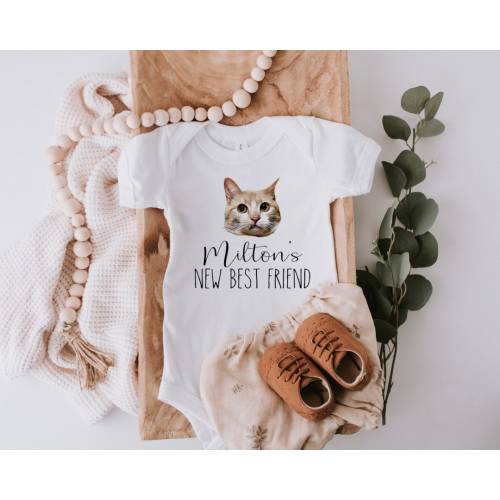 Custom Pet Portrait Baby BodySuit | Custom Cat bodysuit, Baby Shower, Pregnancy Announcement, Baby and Dog, New sibling, My new best friend