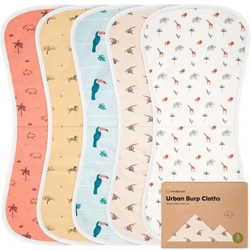 Organic Burp Cloths Baby Boy & Girl - 5-Pack Super Absorbent Cotton Burping Cloths for Babies, Soft & Plush Newborn Spit Up Rags, Infant Towels for Milk Spit Up, Unisex, Large 21" x 10" (Wildscape)