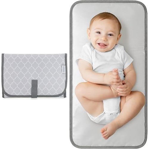 Comfy Cubs Baby Changing Pad Compact Size - Waterproof Diaper Changing Mat with Cushioned Pillow - Soft & Lightweight, Foldable Design for Travel - Stylish Design for Boys and Girls - Grey Pattern