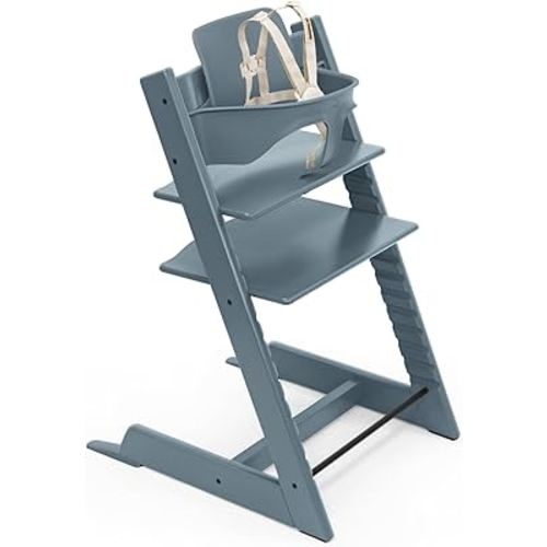 Stokke Tripp Trapp High Chair 2, Fjord Blue - Includes Chair + Baby Set with Removable Harness for Children 6-36 Months - Adjustable, Ergonomic & Easy to Clean