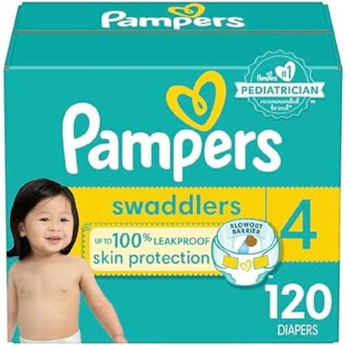 Pampers Baby Diapers - Swaddlers - Size 4, 120 Count, Ultra Absorbent Disposable Infant Diaper