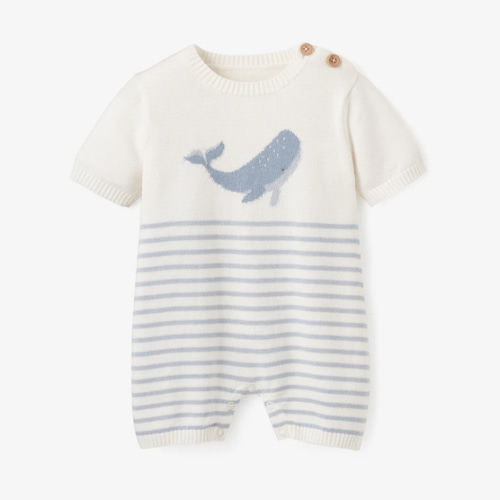 Whale Striped Knit Shortall Romper – Elegant Baby