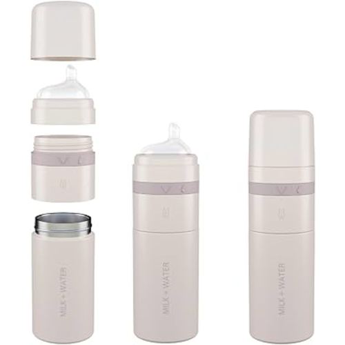 MILK & WATER All in One Baby Bottle & Baby Formula Dispenser On The Go, 9oz - Keeps Water Warm & Formula Fresh - Baby Formula Mixing Bottle with Anti Colic Nipple - Leak-Proof - 3+ Months (Pink)