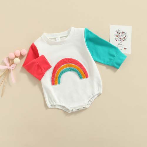 Retro Rainbow Baby Girl Sweatshirt Romper