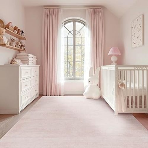BILEEHOME Abstract Pink and White Rug 5x8 Soft Washable Rugs for Kids Room