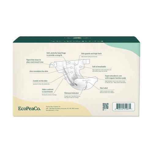 EcoPeaCo. Bamboo Disposable Diapers Made with Organic Bamboo and Viscose - Trial and Travel - Size 2 - 8ct