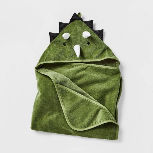 25"x50" Dinosaur Kids' Hooded Towel - Pillowfort™: Lightweight Cotton Velour, Machine Washable, Oeko-tex Certified
