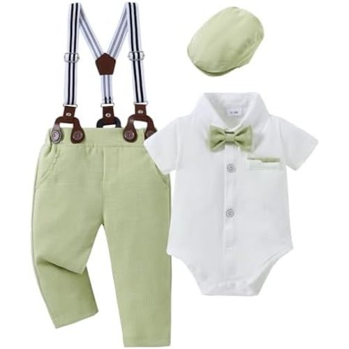 CARETOO Baby Boy Clothes Suit Infant Gentleman Boy Outfits Dress Shirt/Bowtie/Suspender Pants Set 0-18 Months
