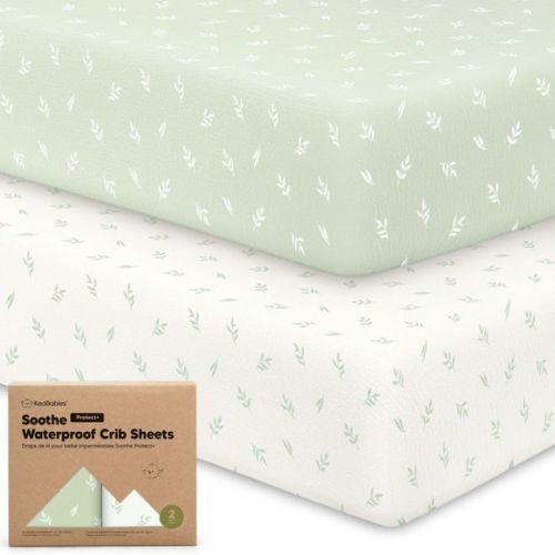 KeaBabies 2pk Soothe Waterproof Fitted Crib Sheets for Girl, Boy, 52x28 100% Organic Soft Cotton Crib Mattress Protector Sheet (Herb)