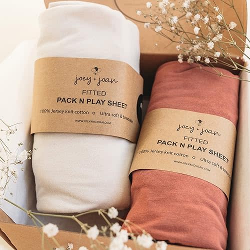 Pack and Play Sheets Fitted – Compatible with Graco Pack n Play Playard Crib and Other 27 x 39 Inch Playpen Mattress – Snuggly Soft 100% Jersey Cotton – Beige + Rusty Brown – 2 Pack