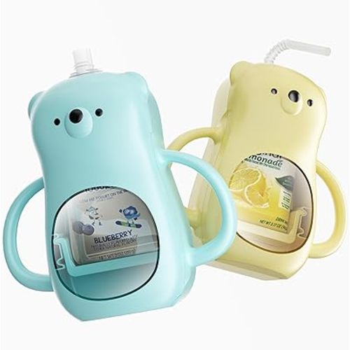 Pouch Holder No Squeeze, 2 Pack Self-Feed Baby Pouch Holder, BPA Free Adjusting Fits Most Sizes Baby Food Yogurt Applesauce Pouches, Juice Box Holder No Spill, Handle Easy to Grip