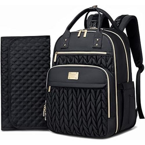 Diaper Bag Backpack, Stylish Baby Diaper Bag, Waterproof Travel Diaper Backpack with Changing Pad, Stroller Straps (Black)