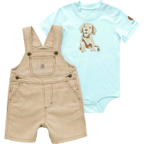 Boys' 2-Piece Short Sleeve Bodysuit and Twill Stripe Shortall Set(Infant)