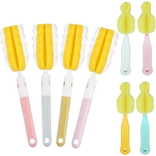 4PCS Baby Bottle Brush Set - Milk Bottle & Nipple Cleaner with 4 Detachable Portable Scrubber Brushes