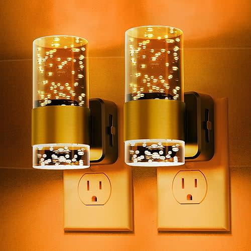 L LOHAS LED Night Lights Plug into Wall, Amber Night Light with Adjustable Brightness, Plug in NightLight with Auto Light Sensor, Wall Sconce-Style Design Night Light for Bathroom,Hallway, 2 Pack