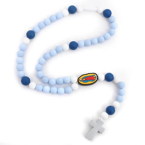 God Bless First Rosary - Silicone Rosary Necklace with Cross, Catholic Cross Rosary Bracelet, Party Decorations, Faith Religious Christian Catholic Supplies, Suitable as Christian Baptism Supplies