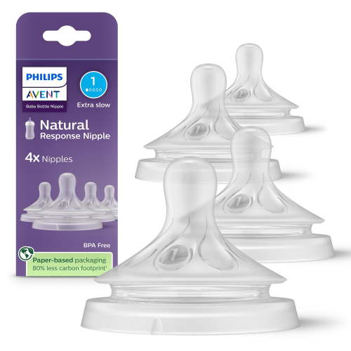 Philips Avent Natural Response Nipples, Extra Slow Flow (Flow 1), 4-Pack, SCY961/44
