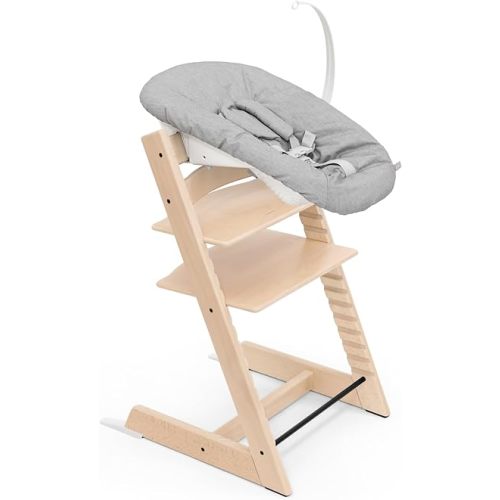 Stokke Tripp Trapp Chair (Natural) + Tripp Trapp Newborn Set (Grey) - Cozy, Safe & Simple to Use - for Newborns Up to 20 lbs