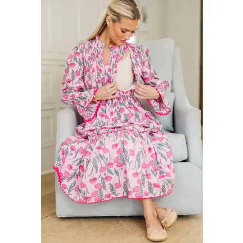 NURSING COLLECTION: Worn On Repeat Pink Floral Midi Dress