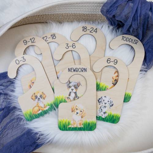 Dogs Clothing Dividers, Puppy Baby Clothing Divider, Wood Wardrobe Divider, Nursery Closet Divider, Puppy Nursery Theme G62