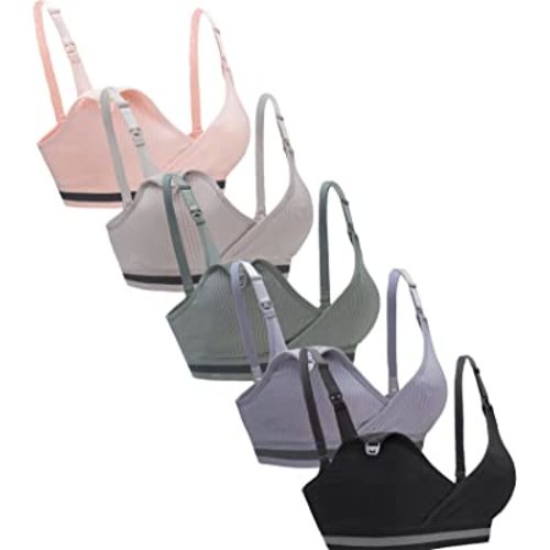 Suekaphin 5Pack Nursing Bra Deep V Neck for Breastfeeding,Maternity Sleeping Wirefree Push up Nursing Bra
