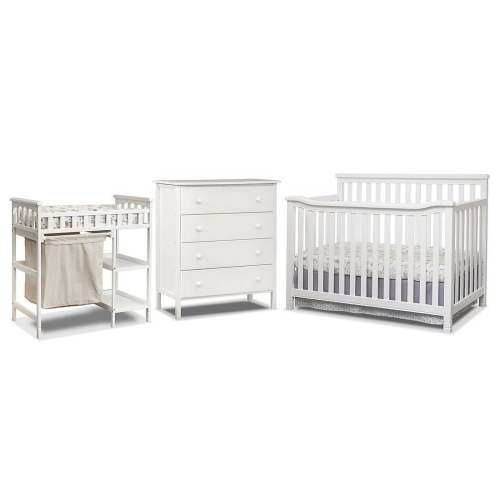 Sorelle Palisades White Wood Baby Bed, Dresser, Bedroom Furniture Set in a Box