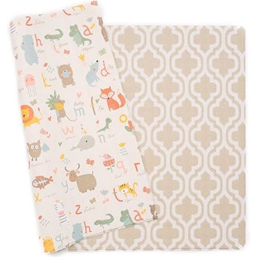Baby Care Play Mat (Medium, Moroccan - Beige) 73’’ x 49’’ Original One-Piece Reversible Rollable Waterproof Play Mat for Infants, Babies, Toddler, and Kids