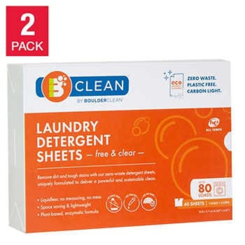Boulder Clean Laundry Detergent Sheets, Free & Clear, 160 Loads, 80 Sheets | Costco