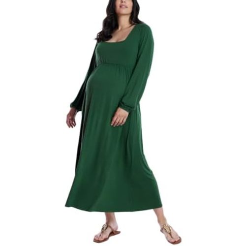 Motherhood Maternity Women's Long Sleeve Empire Waist Maxi Pregnancy Dress