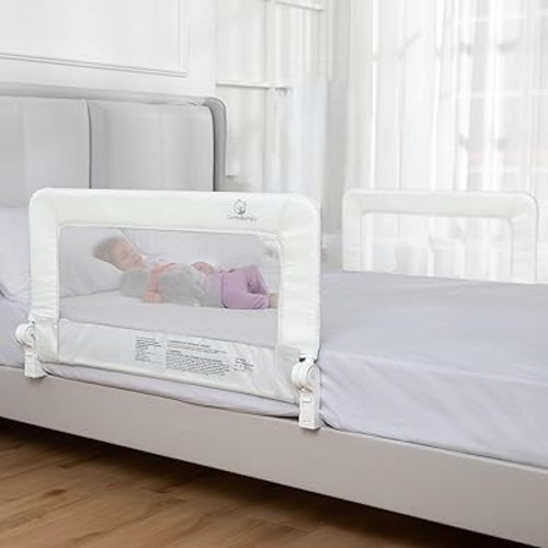 ComfyBumpy 2-Pack Bed Rail for Toddlers 35.5" L x 19.5" H | Toddler Bed Rails for Twin, Full & Toddler Mattress Size | Swing Down Rail Guard | Mattress Side Rail for Kids | White