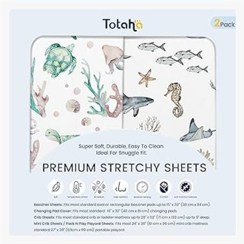 TotAha Changing Pad Cover, Buttery Soft Diaper Changing Pad Covers for Girls Boys, Super Stretchy Jersey Knit Changing Table Covers, 5'' Deep Pocket, 2 Pack
