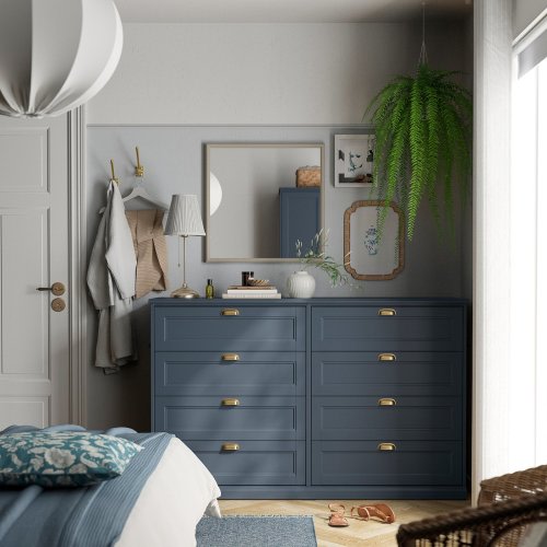 FÅGELFJÄLLET 8-drawer dresser - dark gray-blue 63x20 1/8x39 3/4 "